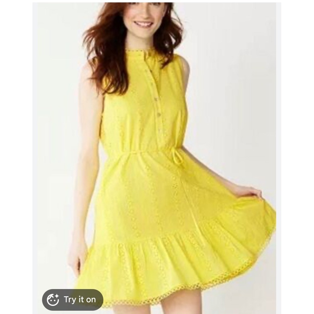 Draper James RSVP Yellow Eyelet Sleeveless Mini Dress Cottagecore‎ Womens Medium